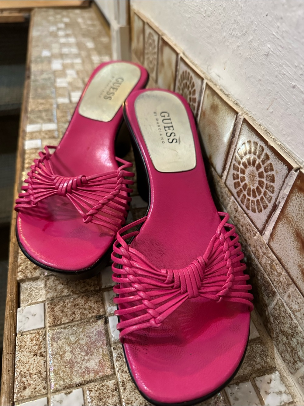 GUESS Hot Pink Braided Bow Slide Mules